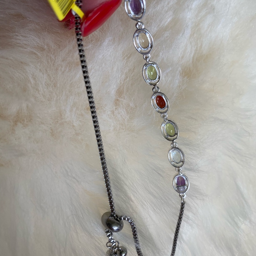 Gem Stones 925 Sterling Silver Bolo Bracelet. - Picture 3 of 6